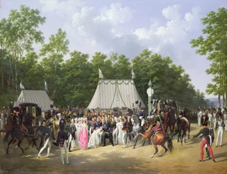 Luís XVIII (1755-1824) Saudação Marie-Caroline-Ferdinande de Bourbon, Princesa da Sicília, na Croix de Saint-Herem na Floresta de Fontainebleau, 15 de junho de 1816, 1817